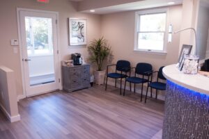 Bright waiting room at the Hillsborough orthodontic office