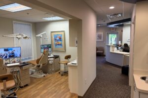 Treatment area and front desk at the Montgomery office